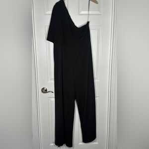 Adrianna Papell Plus Size Flutter One Shoulder Jumpsuit in Black Size 20W